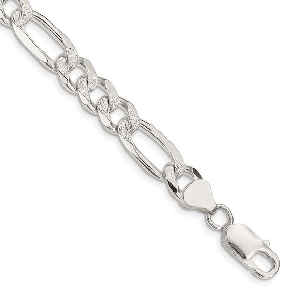 Kazi Luxury Sterling Silver 8mm Pave Flat Figaro Chain
